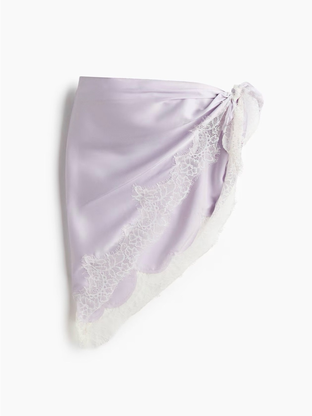 Lilac Satin Lace Trim Asymmetric Skirt